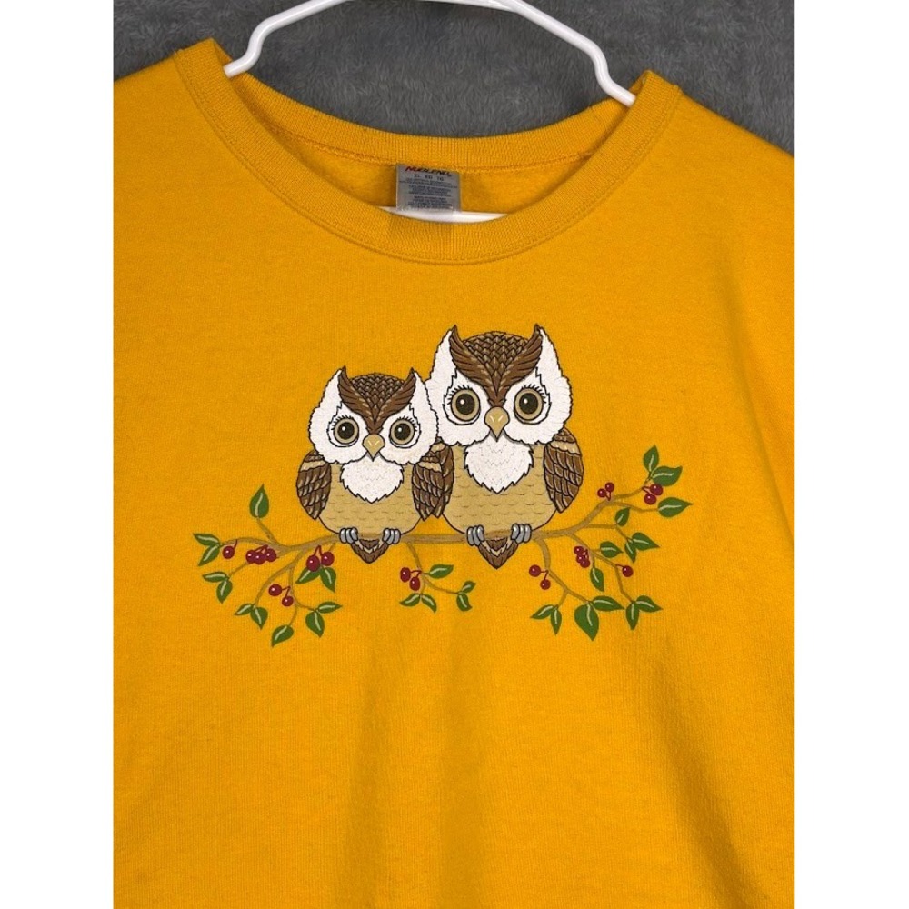 Jerzees NuBlend Mustard Yellow Owl Nature Graphic Crewneck Sweatshirt XL Mens